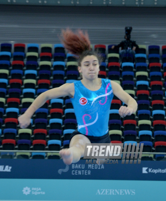 Bakıda Dünya Kubokunun iştirakçısı olan gimnastların podium məşqləri. Azərbaycan, 18 fevral, 2016